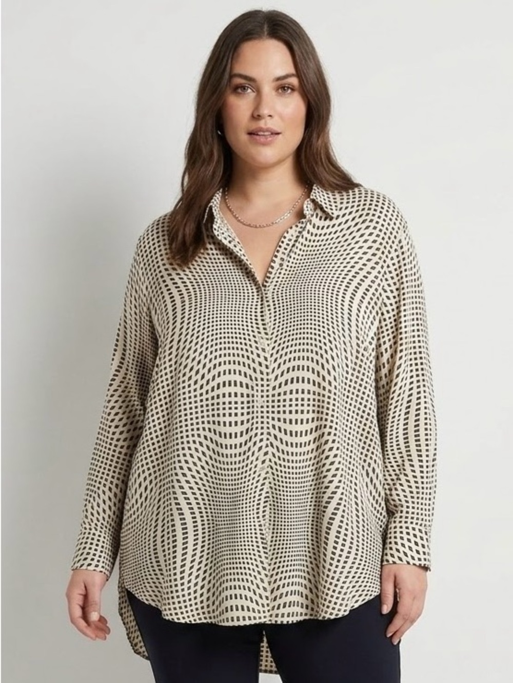 Ulla Popken Plus Size 16/18 Optical Illusion Geometric Wave Print Tunic Blouse